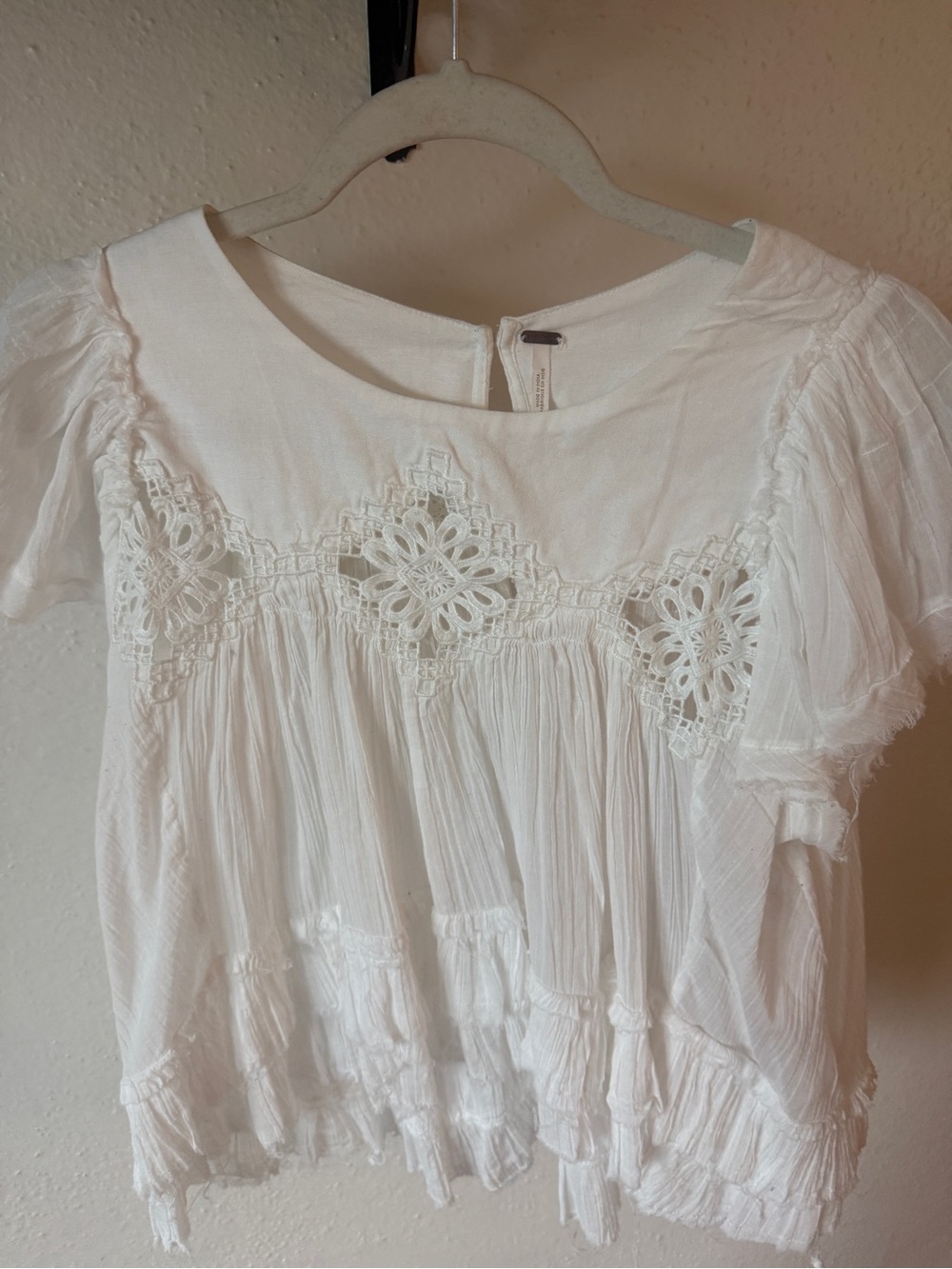 Free People White Crochet Peasant Blouse